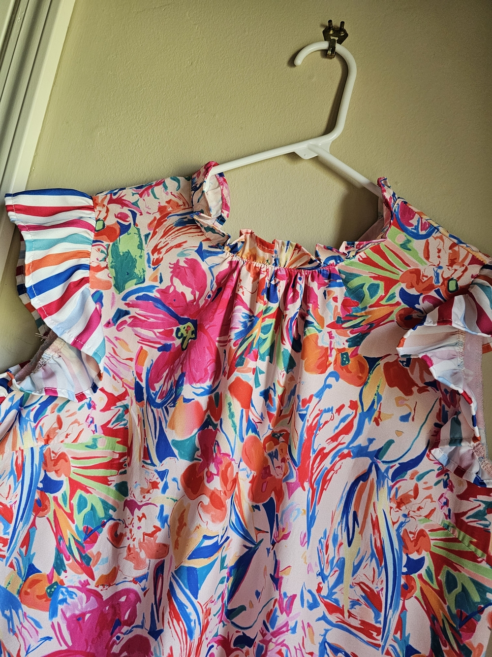 Floral Ruffle Shoulder Top - Pink Multi - Picture 2 of 3
